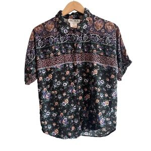 Vintage Ashley Taylor Petite Multicolor Floral Short Sleeve Blouse